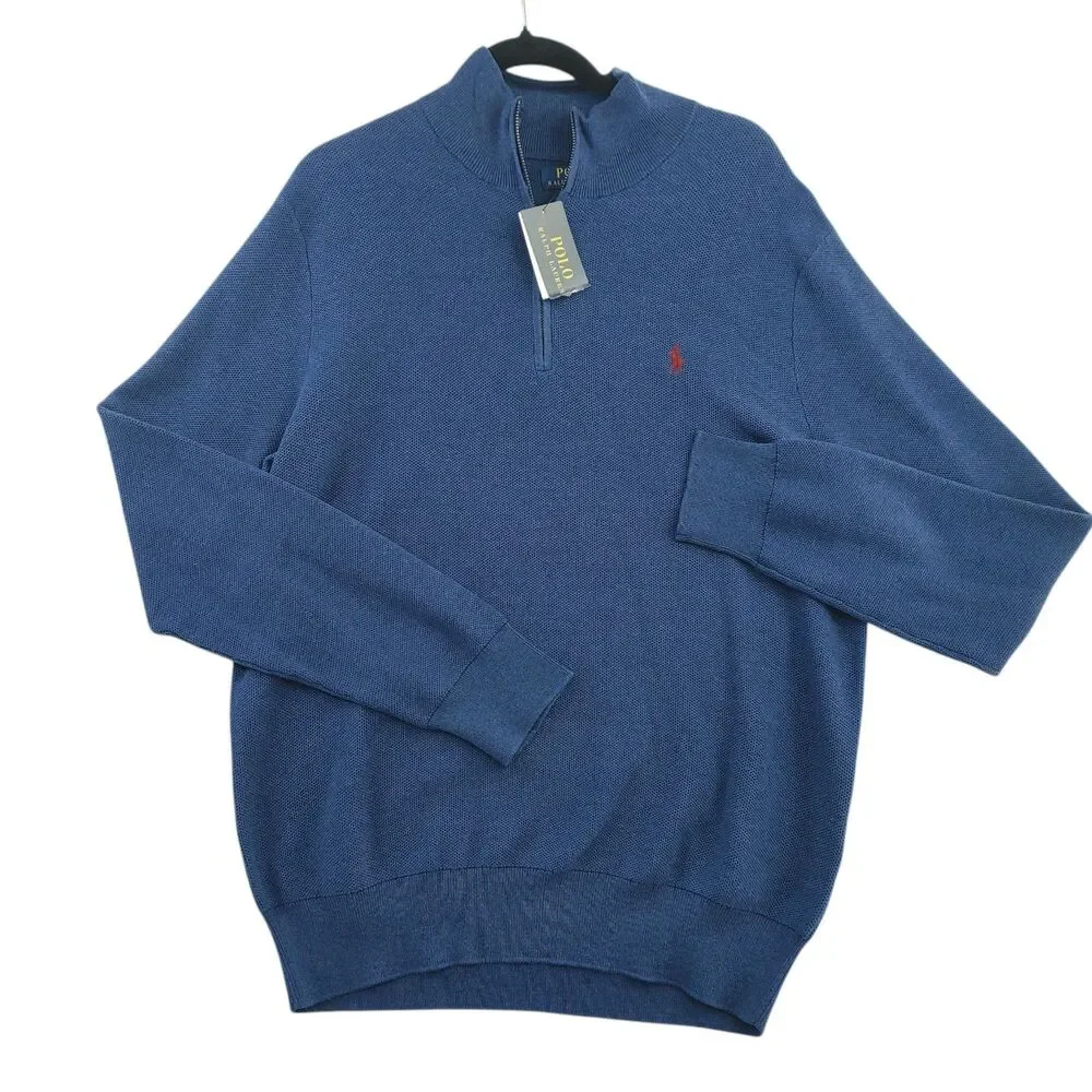 Polo Ralph Lauren Men's Classic 1/4 Zip Pullover Sweater Navy Heather Large